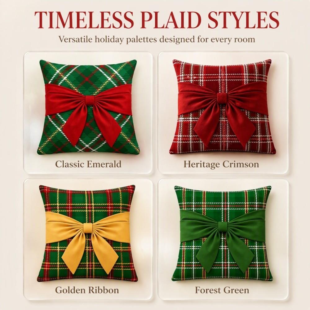 Festive Christmas Pillow Cover Plaid Sofa Pillowcase Holiday Decor Throw Pillow Cover Cozy