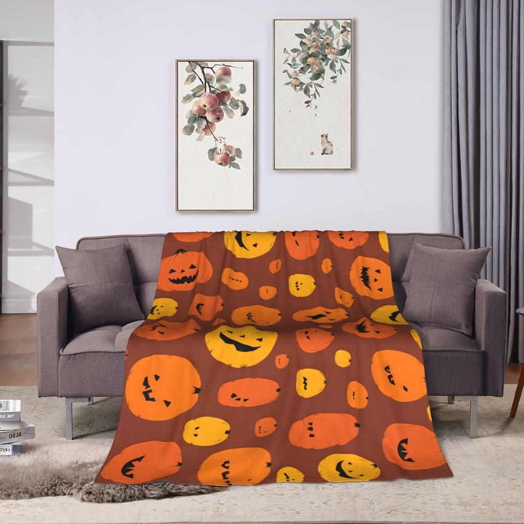 Halloween Blanket Coral Fleece Plush Witch Hat Black Bat Pumpkin Ultra-Soft Throw Blankets for Bedding Office Plush Thin Quilt