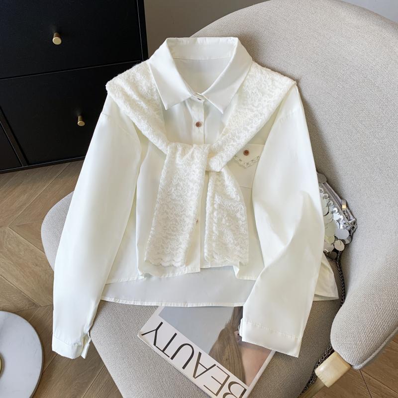 

Элегантный весенний комплект из кружевной рубашки с кружевной шалью, нежная рубашка из двух частей для ранней весны XXL бежевый