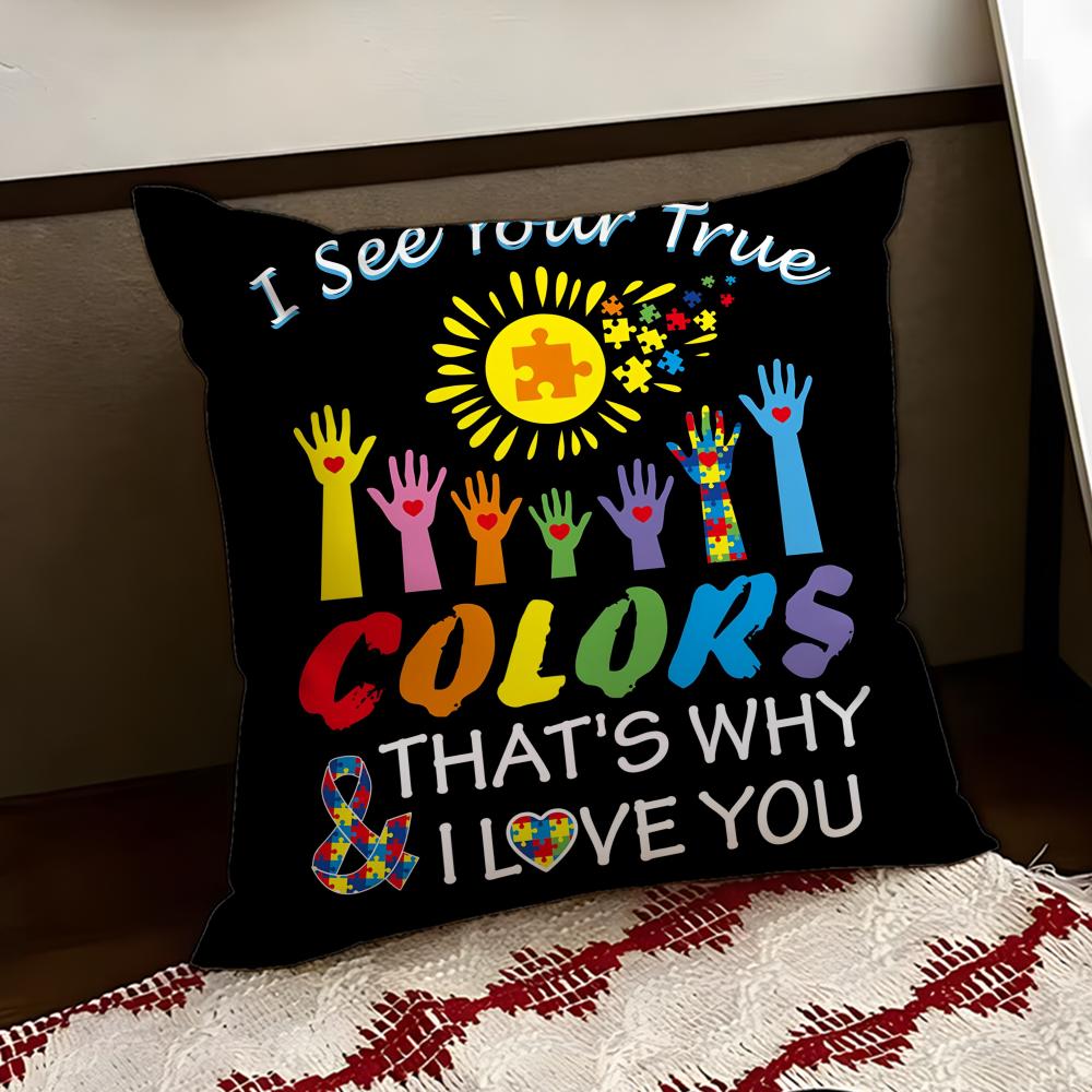 Autism Support Puzzle Cushion Cover Reversible Soft Durable Pillow Cover Home Car MultiScene Use for Daily Comfort