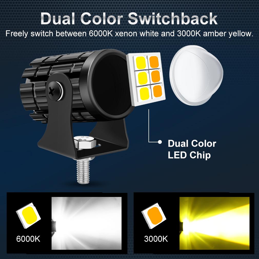 Motorcycle LED Headlight Spotlight Projector Lens Dual Color Super Bright Driving Light Auxiliary Lamp Moto Scooters Accessories