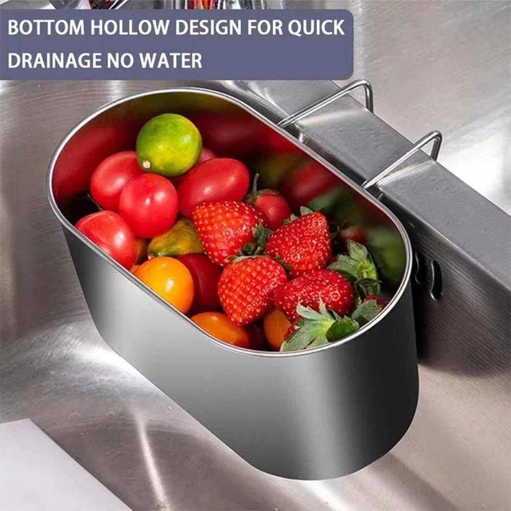 Rust-Resistant Portable Strainer Wall Hanging Drainage Basket Kitchen Sink Drain Rack  Bathroom