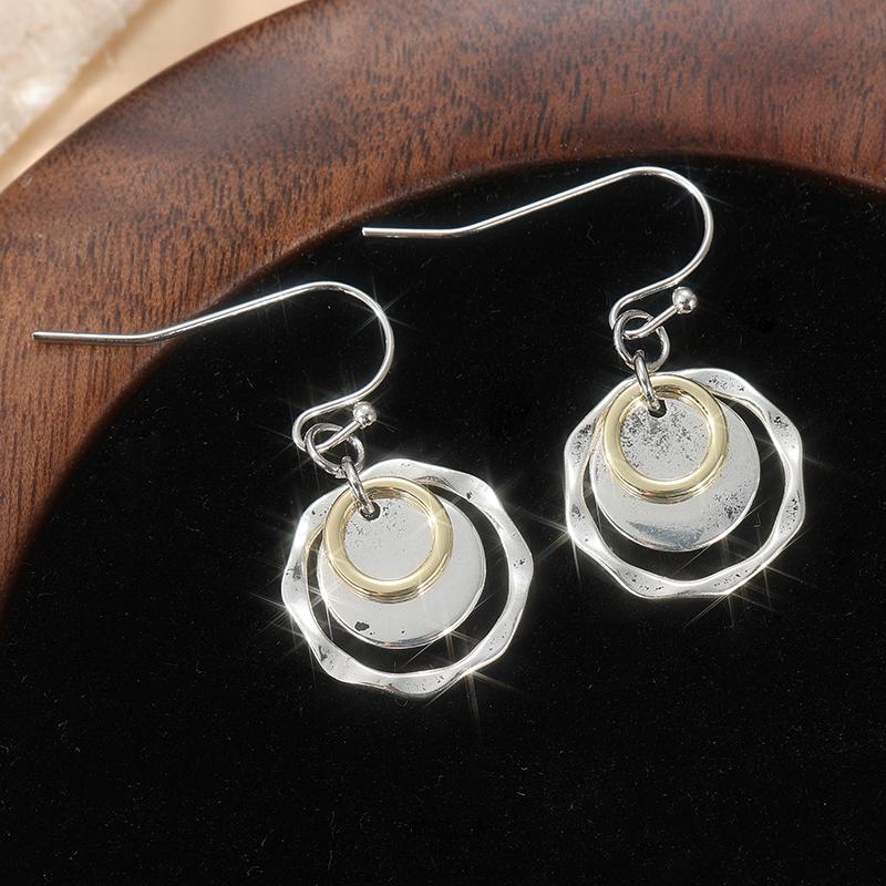 A Pair of Vintage Handmade Geometric Silvery Plated Pendant Earrings Women's  Concise Party Vacation Jewelry Accessories
