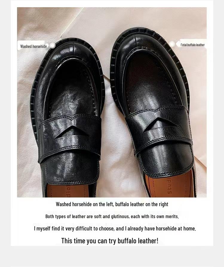 Grape Mom Jesienne Retro Damskie Mokasyny z Okrągłym Noskiem z Miękkiej Skóry na Grubszym Obcasie