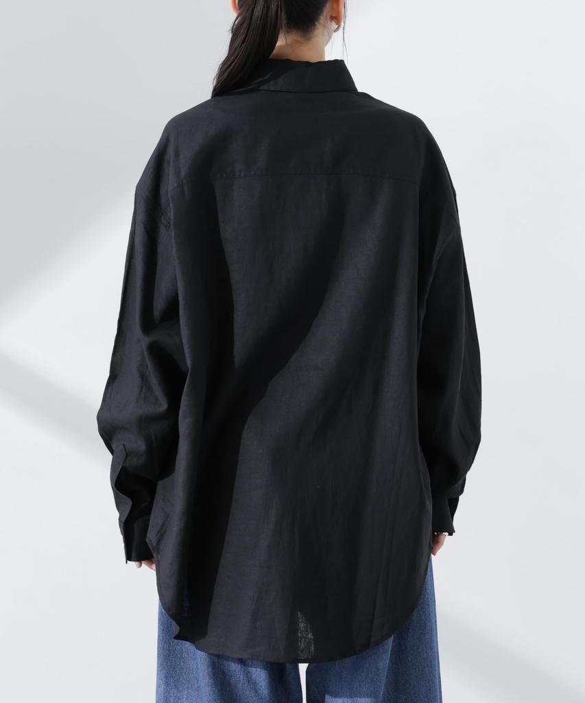 Nano Universe Linen Basic Wide F Anti-Smell Shirt, Women's, 010, Black, 673-5120309