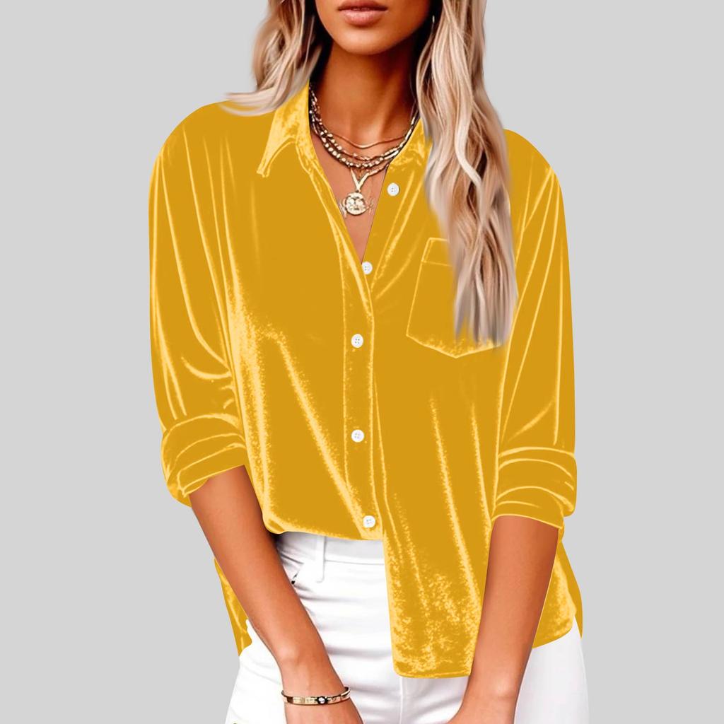 Damers Moderiktiga Lediga Långärmade Kragförsedda Sammet Med Fickor