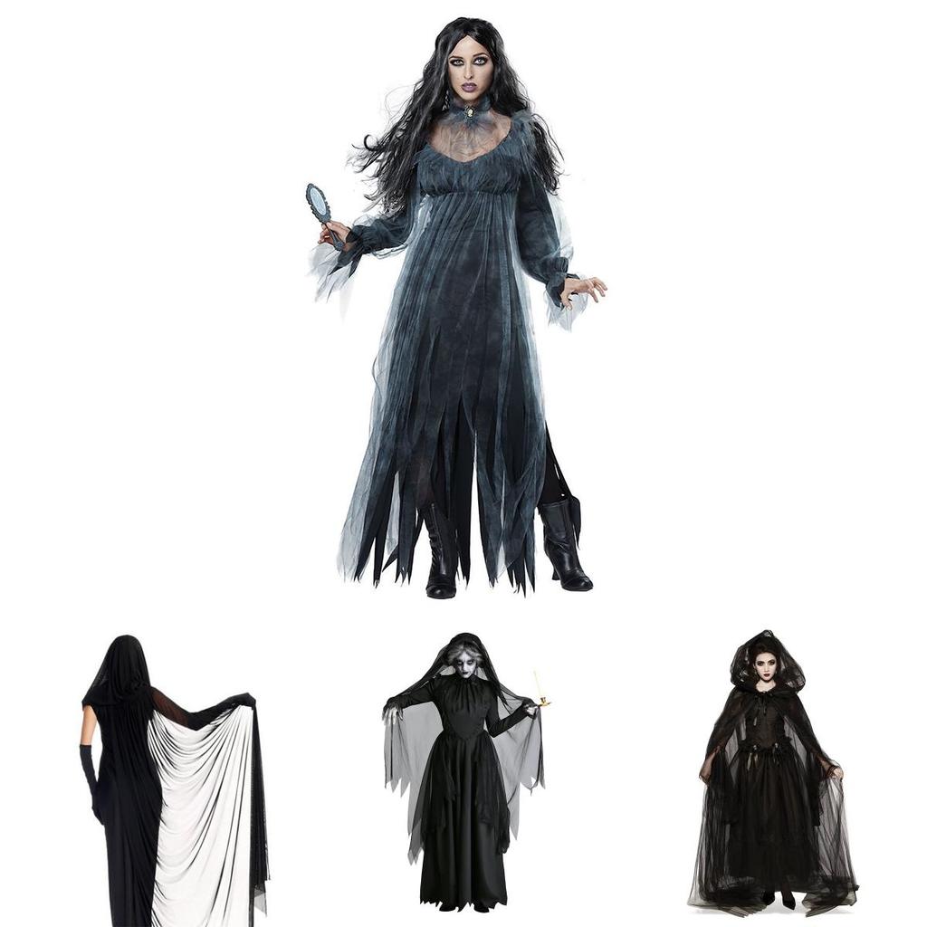Gruseliges Geisterbraut-Kostüm für Damen Halloween Cosplay Party Elastizität Umhang Handschuhe Rock S-xxl