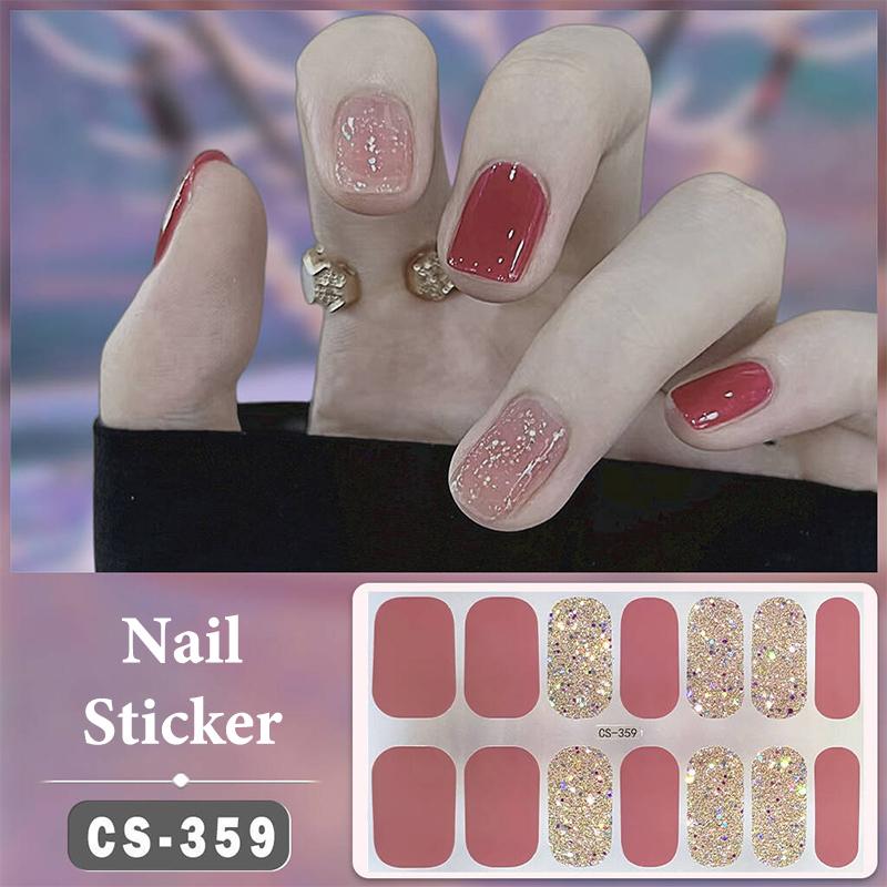 No Baking Lamp Waterproof Nail Wraps Full Cover Nail Stickers Solid Color 14 Nails/Set Multi Color Nail Art Look Patch Firm