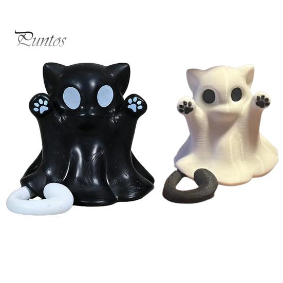 Autumn Harvest Home Decoration 2 Pcs Halloween Ghost Statue, Cute Cat Figurine, Cartoon Unique Thanksgiving Gifts for Friends Mini Spooky Kitten