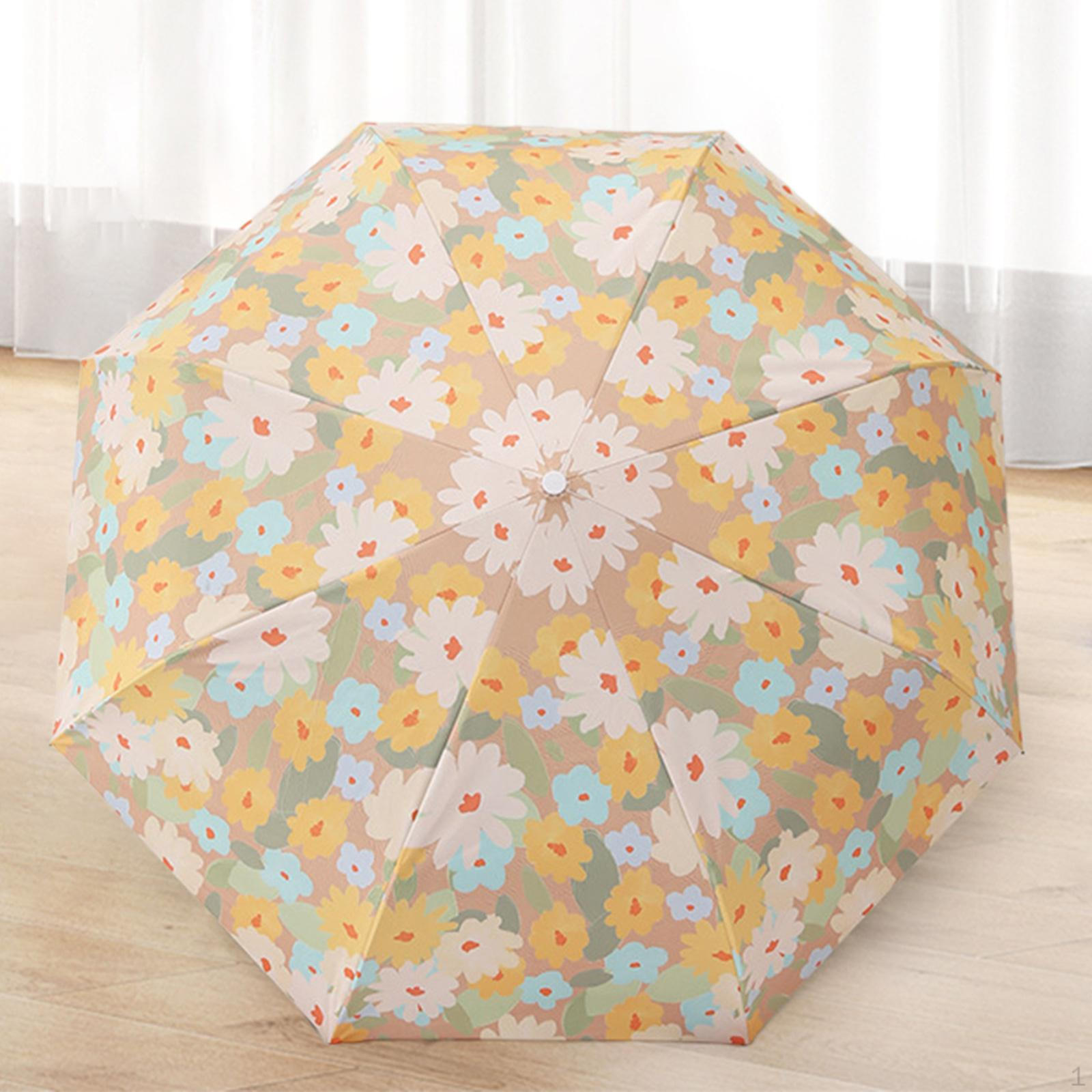 Foldable Umbrella Sun Blocking Floral Trendy Sunny and Rainy Travel for Men Women Tri Fold