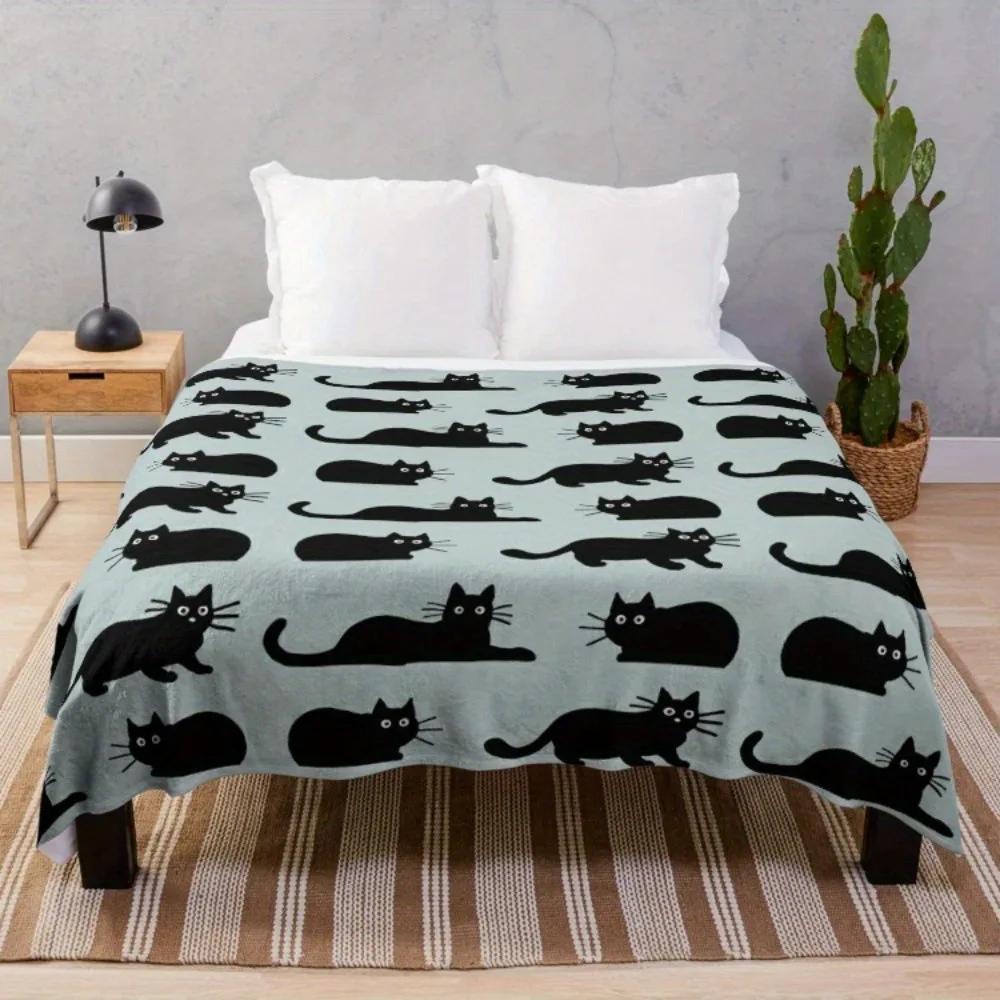 Cute cartoon black cat digitalprinted polyester Bedroom velvet flannel cover blanket Fleece soft sofa cover blankets for beds