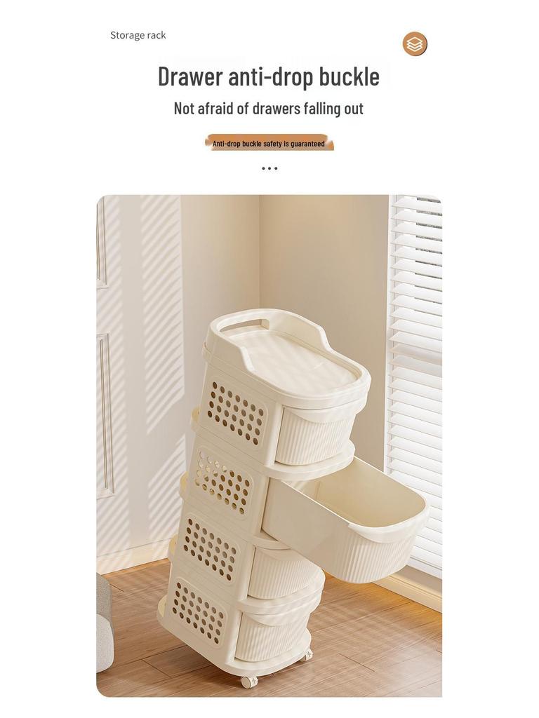 Compact Cream Baby Toy and Snack Storage Rack: Floor-Standing, Movable Cabinet for Baby Gear