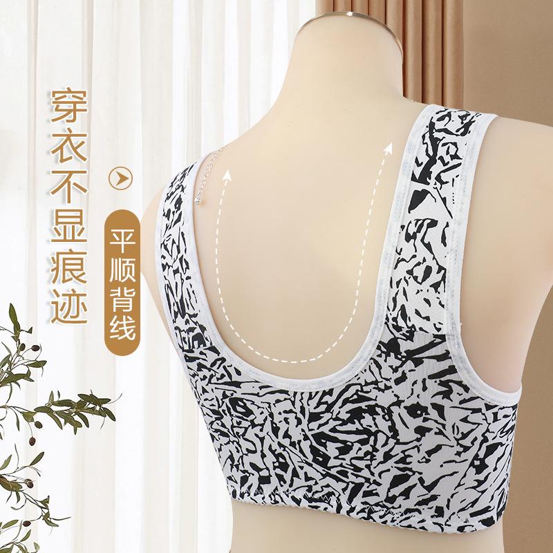 New Soft Cotton Thin Cup Front Buckle Underwear Women's Printed Lines No Steel Ring Vest Type Large Size Bra