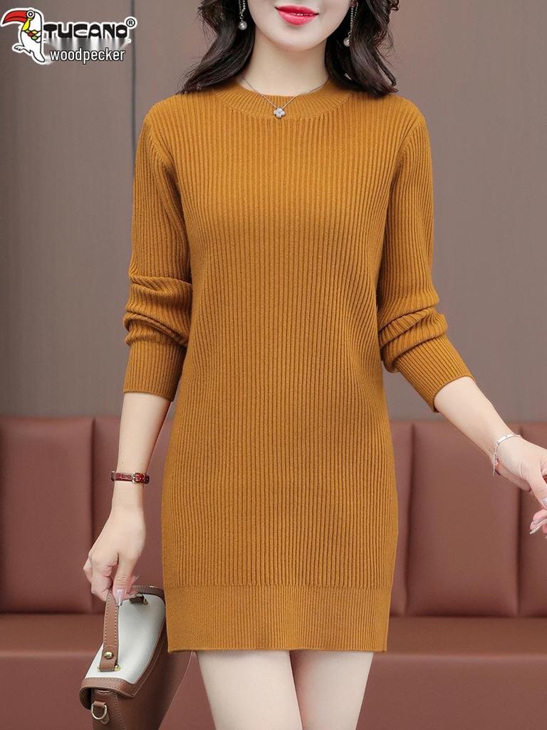 Damen Holzspecht Mittellanges Strickkleid - Herbst/Winter 2025 Mode.