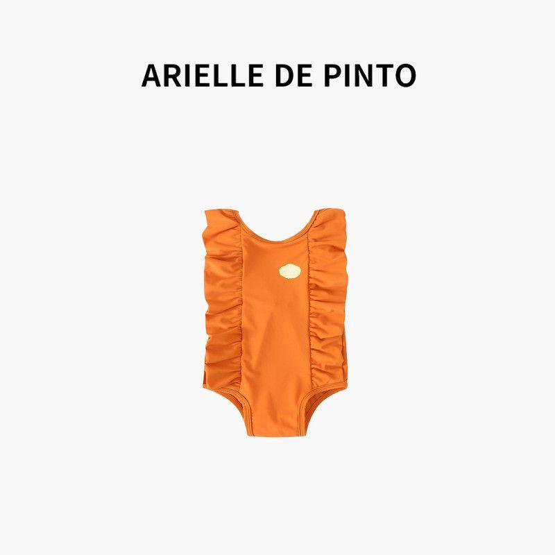 French Arielle De Pinto Children s Clothing Girls  Swimsuit Children s One-Piece Backless Western Style Princess Swimsuit Orange color 90