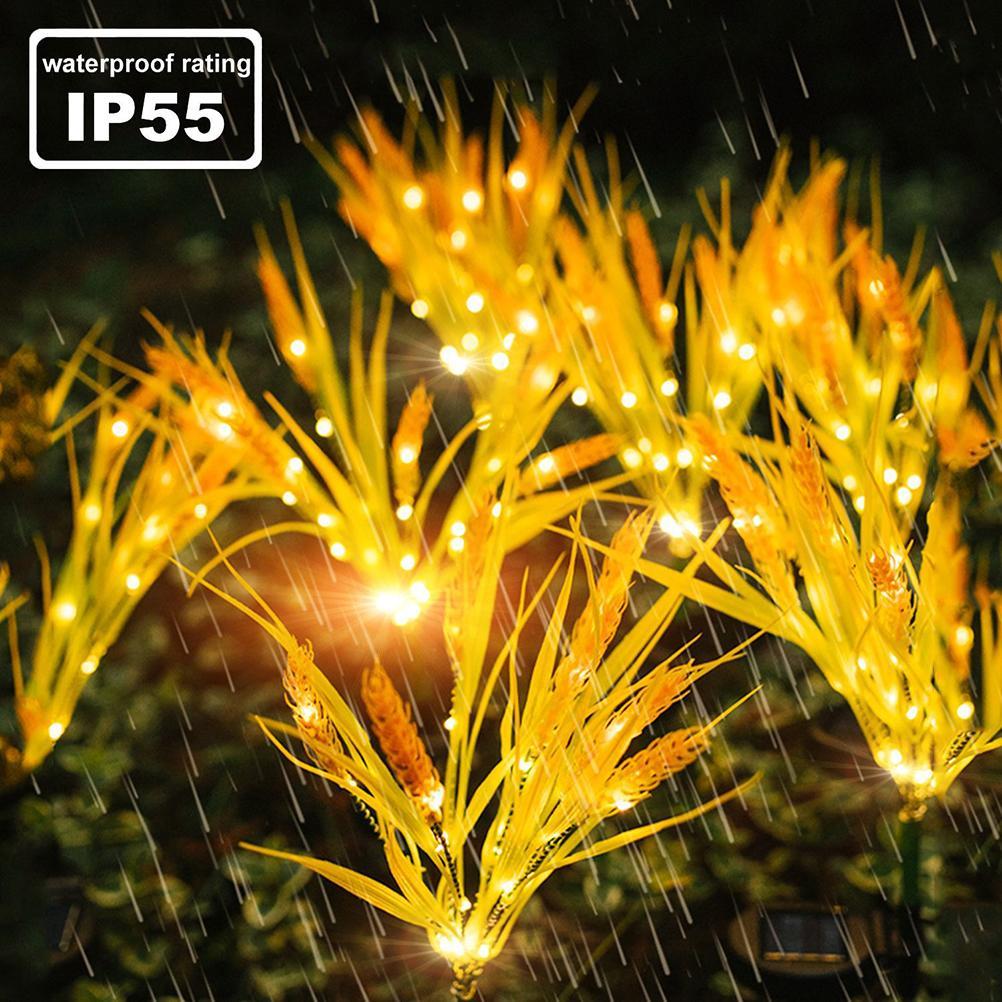 2pcs Solar LED Wheat Spike Lights Yellow Garden Stake Lamps