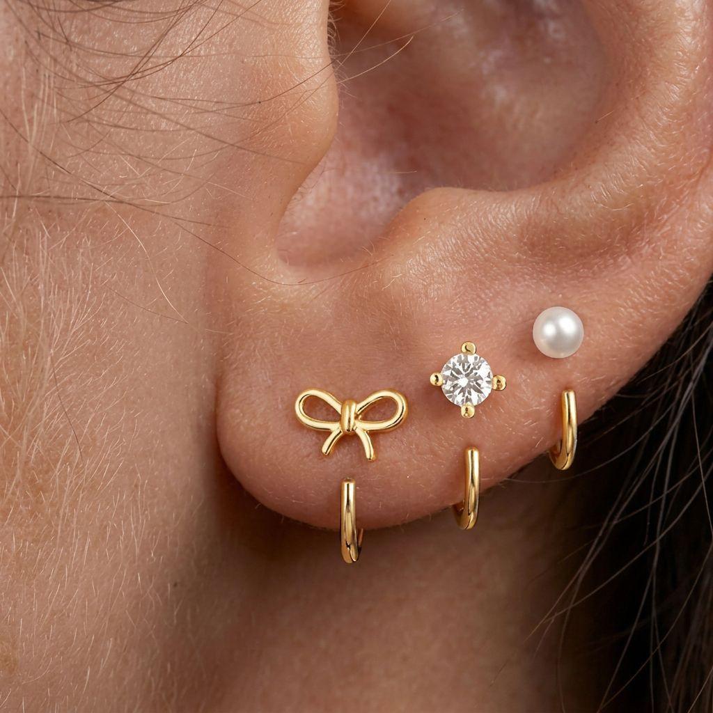 3Pcs Gold Plated C Shape Hook Earrings For Women Crystal Zircon Copper Cartilage Ear Piercing Earring Daily Wear Party Jewelry