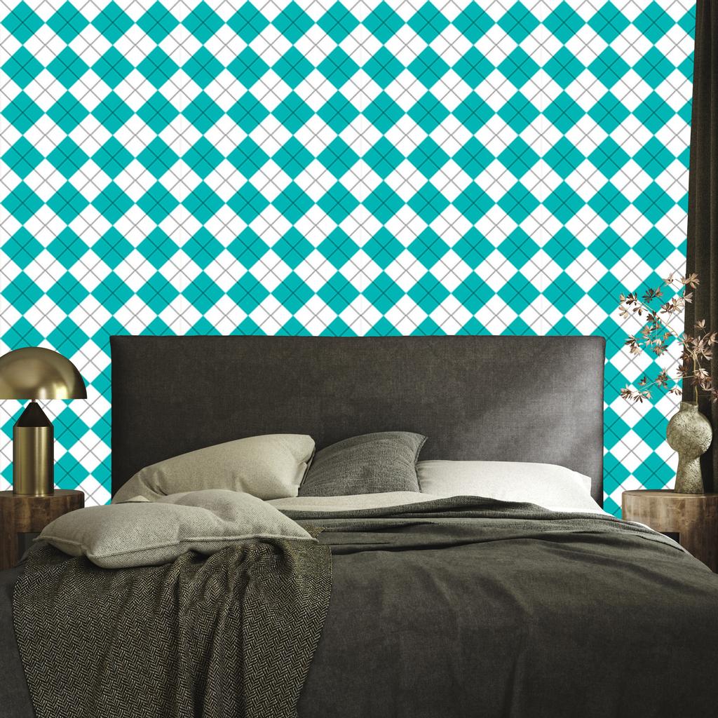 Wallpaper Basic Retro Checkered Turquoise and White 50x1000