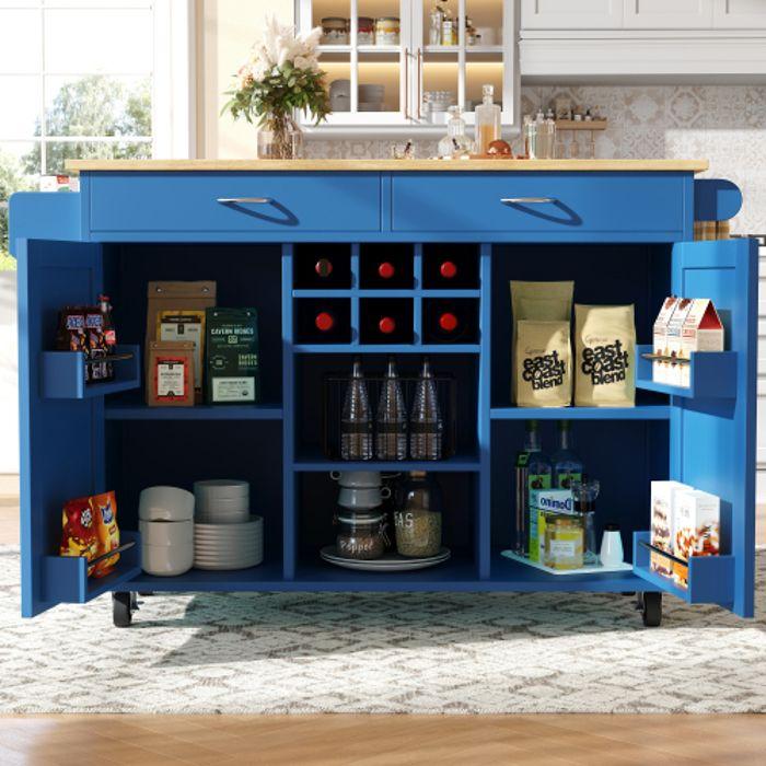 Kitchen Island - MUVOE - 102x45x92 Cm - Blue MDF - Flexible Storage - Contemporary Design
