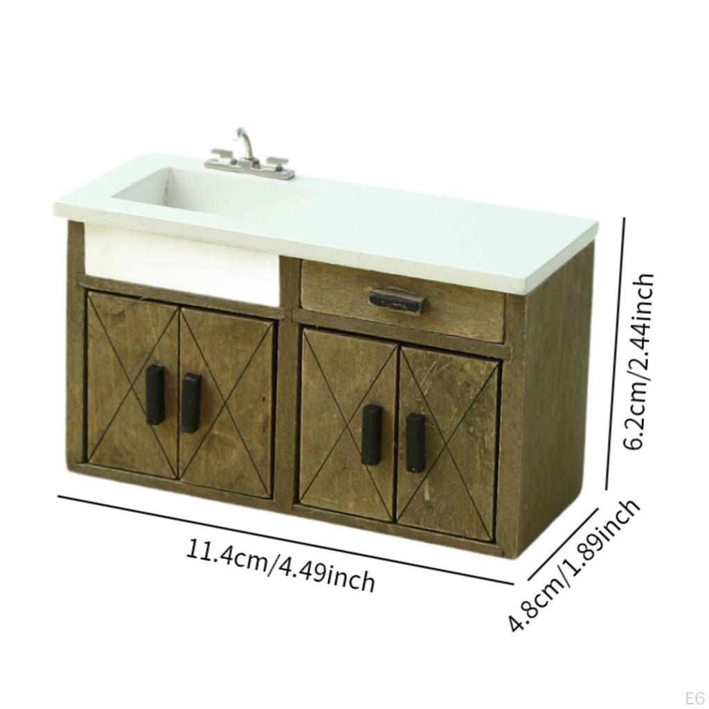 1:12 Scale Dollhouse Miniature Cabinet with Sink and Drawer Pretend Play Toys