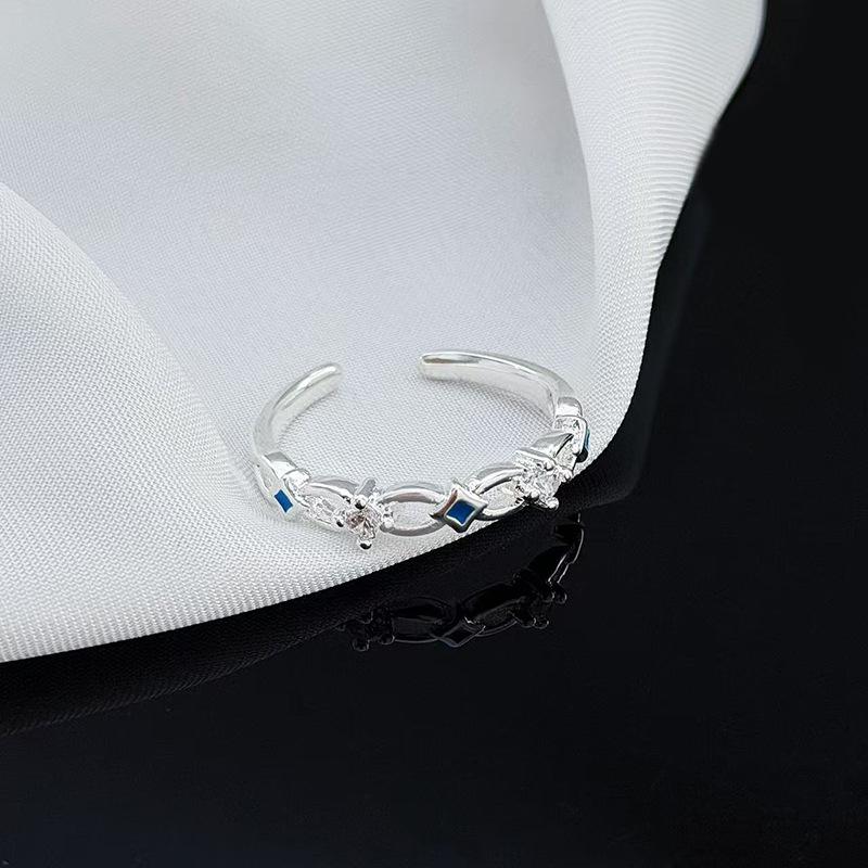 Blue Enamel Star Zircon Super Flash Ring, Niche Design, Personalized Fashion, Simple And High-End Index Finger Ring