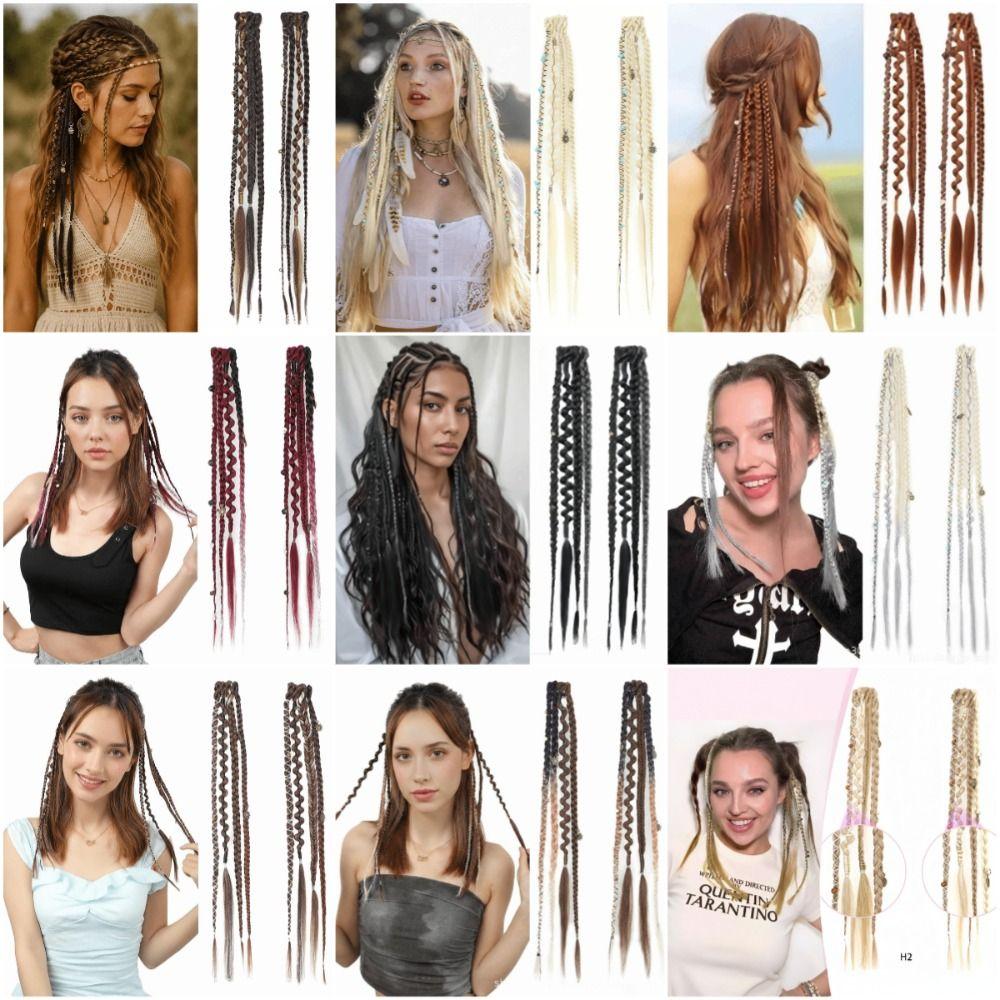 Peruca de 16 Polegadas Apliques de Cabelo Sintético Feito à Mão Trança Longa com Presilha para Uso Diário Festa