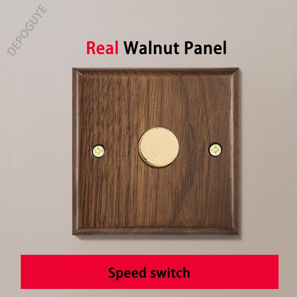 Black Retro Walnut Wall Toggle Switch Panel 1-4Gang 2Way Solid Wood Double EU/FR Socket Universal Usb C Electrical Power Outlet