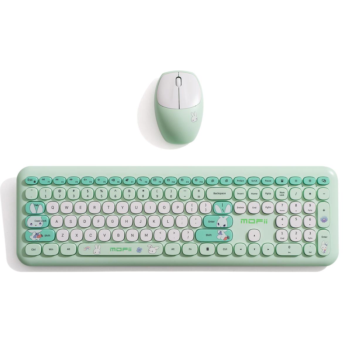 

Беспроводная клавиатура и мышь Mofii, комплект из 110 клавиш, полноразмерная, ультратонкая, 2,4 ГГц, скорость перемещения 1200, USB зелёный
