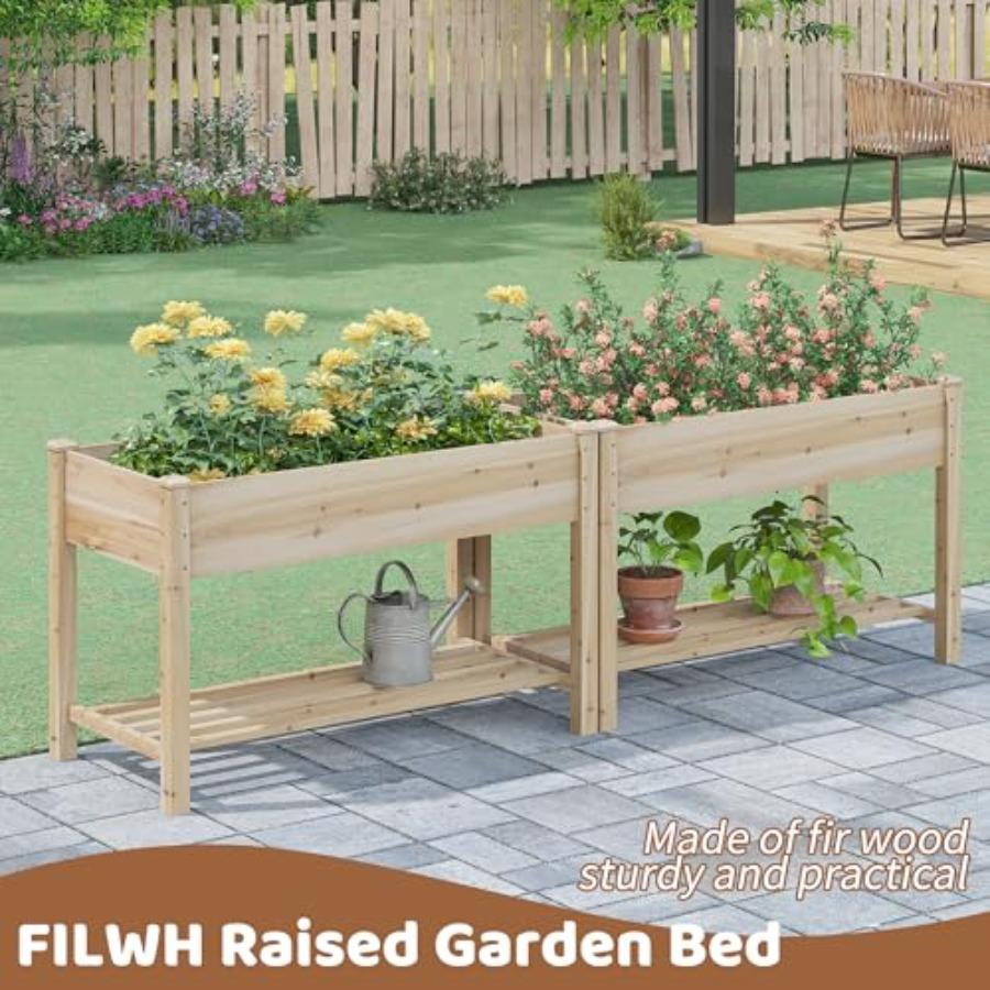 Raised Garden Bed with Legs Elevated Wooden Planter Box Stand Large Planter Stand for Fruits Vegetables Flowers with Divider an