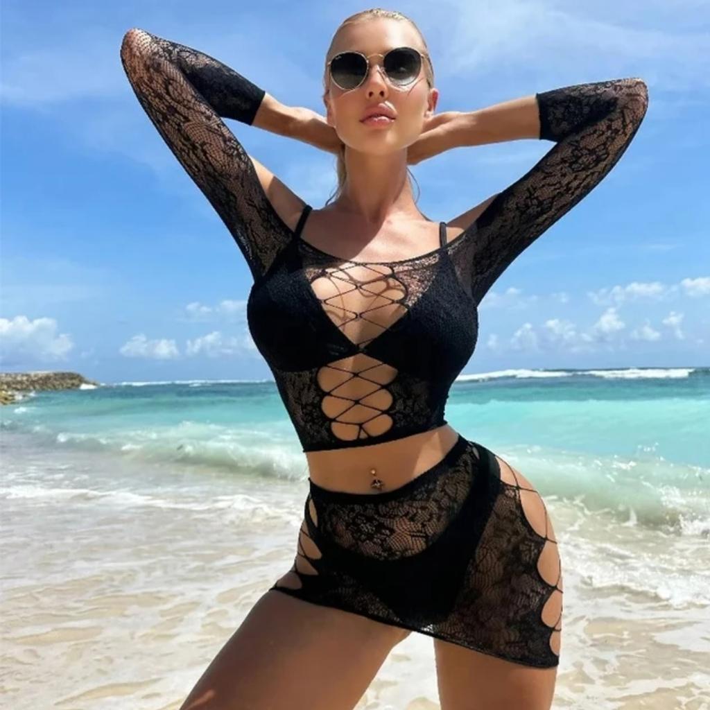 Hot Sexy Mini Bodycon Dress Woman Sexy Lingerie Erotic Fishnet Dress Hollow Out Sheer Underwear Costume Outfit Sexy Set
