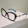 Metal Hollow-out Frame Anti Blue Light Cat Eye Eyeglasses Men Women Fashion Splicing Color Large Frame Street Photography Glasses