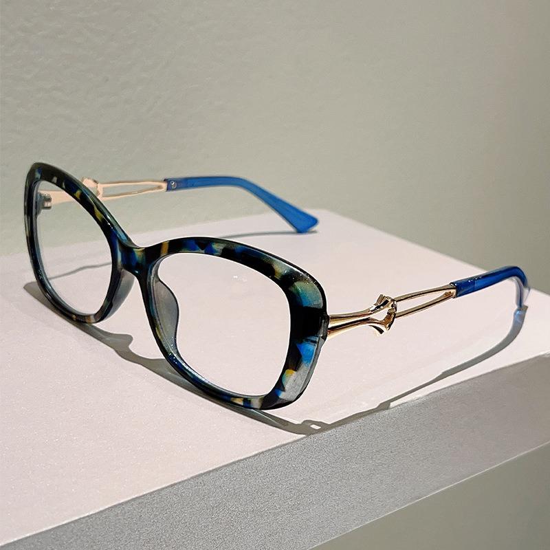 Metal Hollow-out Frame Anti Blue Light Cat Eye Eyeglasses Men Women Fashion Splicing Color Large Frame Street Photography Glasses