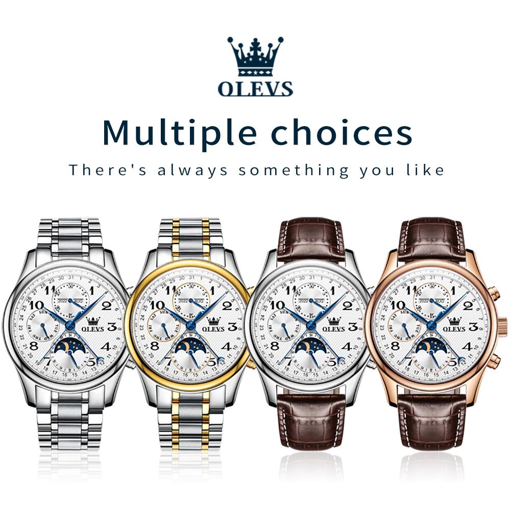 OLEVS 6667 Luxury Original Men Mechanical Watch Classic Waterproof Moon Phase Date Automatic Wristwatch for Man