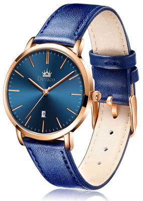 Watch Women Blue Fashion Waterproof Ultra-thin Female Leather Belt Brand Analog Easy-to-read Dial Fashionable Thin High School Student Watch for