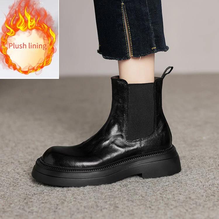 

Мода Новые Повседневные Ретро Сапоги-трубы из овчины Европейско-американские На низком каблуке Черные Для работы Покупок Короткий плюш Теплые Ботильоны 41 41