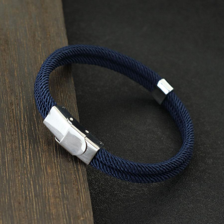 New Handmade Men Rope Bracelet Stainless Steel Buckle Double Layer Thread Nautical Braclet Bangle Hiphop Rock Accessories Homme