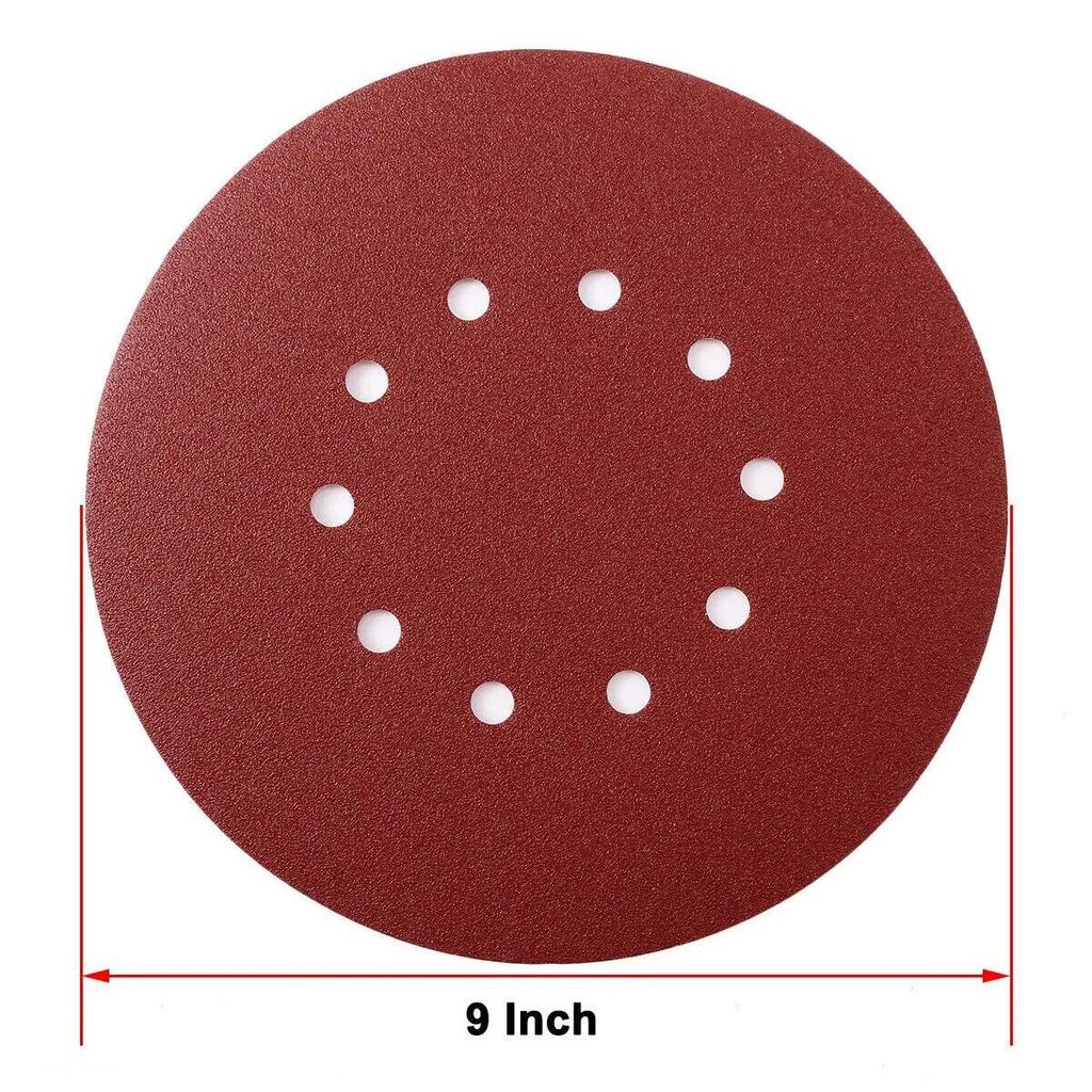 DE Warehouse 24H Shipping Free Delivery 50pcs Durable 225mm Aluminum Oxide Sanding Discs 60-180 Grit with 10-Hole Abrasive Tools