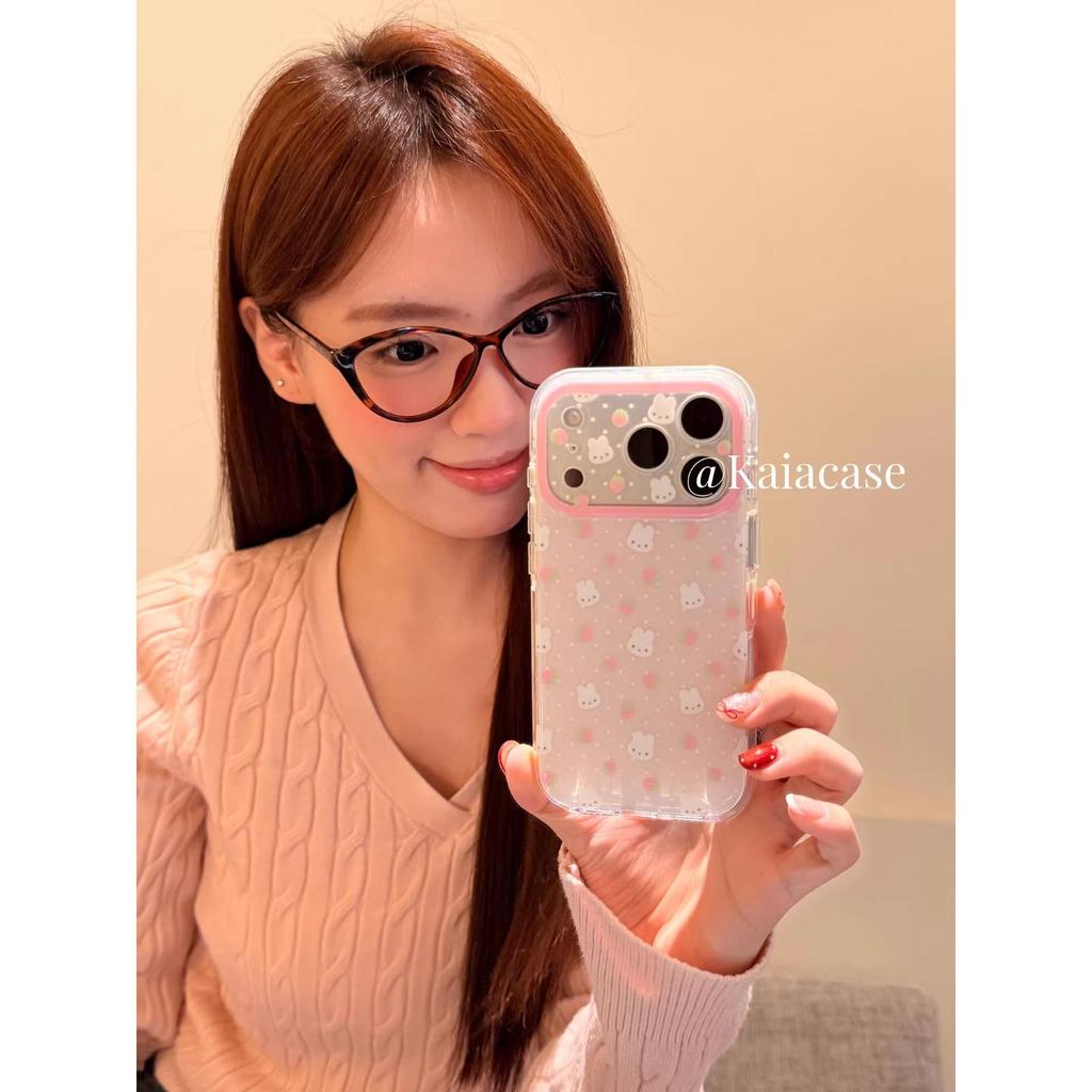 Sweet Girl Polka Dot Pink Strawberry Rabbit Phone Case for iPhone 7 Pro Max/6 Pro
