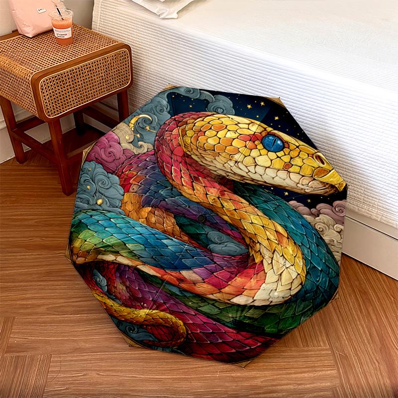 1 PC Automatic Folding Umbrella - Serpent Pattern, Portable & Foldable Design with 8 Ribs, Christmas Birthday Gifts