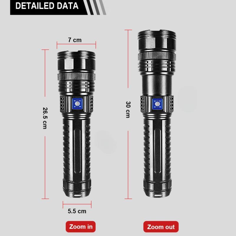 Lanterna de Grande Capacidade 15000mAh Recarregável LED Lanternas de Alta Potência Lanterna Zoom Lanterna Longo Alcance 3000M Luz COB