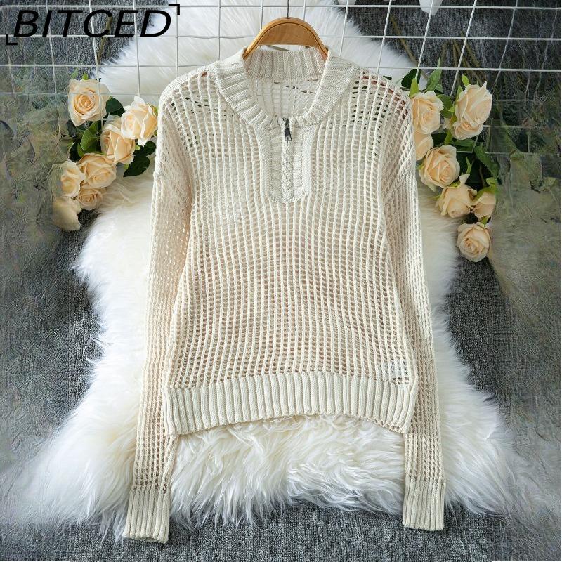 

BITCED Осенняя мода Женский пуловер на молнии до середины, с открытой передней частью и деталями на шнуровке, с длинными рукавами XL абрикосовый