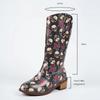 Fashion Skull Printed PU Leather Boots for Women 2024 Autumn Winter Chunky Heels Mid Calf Boots Woman Halloween Theme Long Western Boots