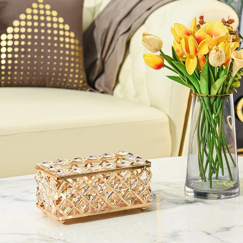 European Style Light Luxury Crystal Tissue Box Retro Coffee Table Paper Box Living Room Desktop Decoration Home Accessories