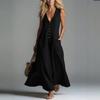 Women's Sleeveless V Neck Maxi Dress Casual Button Front Solid Long Dress with Pockets