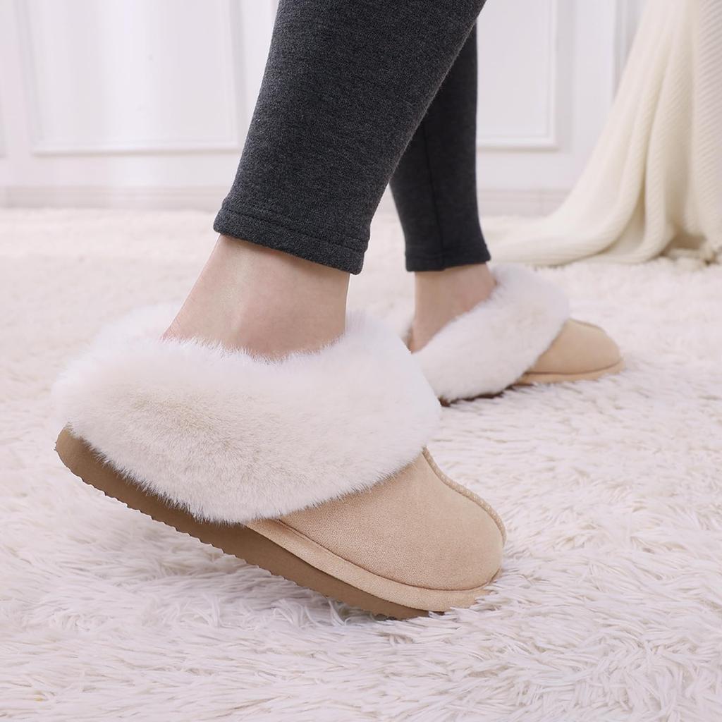 Fashion Crestar Fuzzy House Slippers for Women Winter Comfortable Warm Fluffy Memory Foam Suede Slippers with Faux Fur Indoor Outdoor