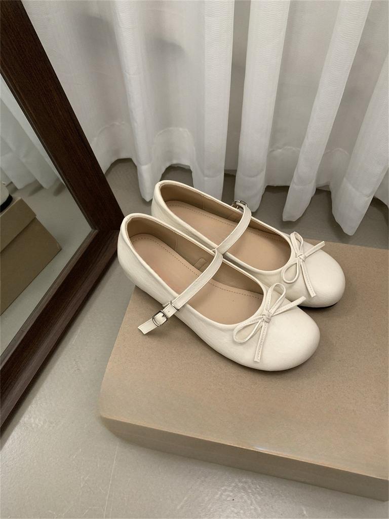Inner Heightening Silver Bow Ballet Shoes Women's Shoes Spring Fairy Platform Mary Jane Shoes