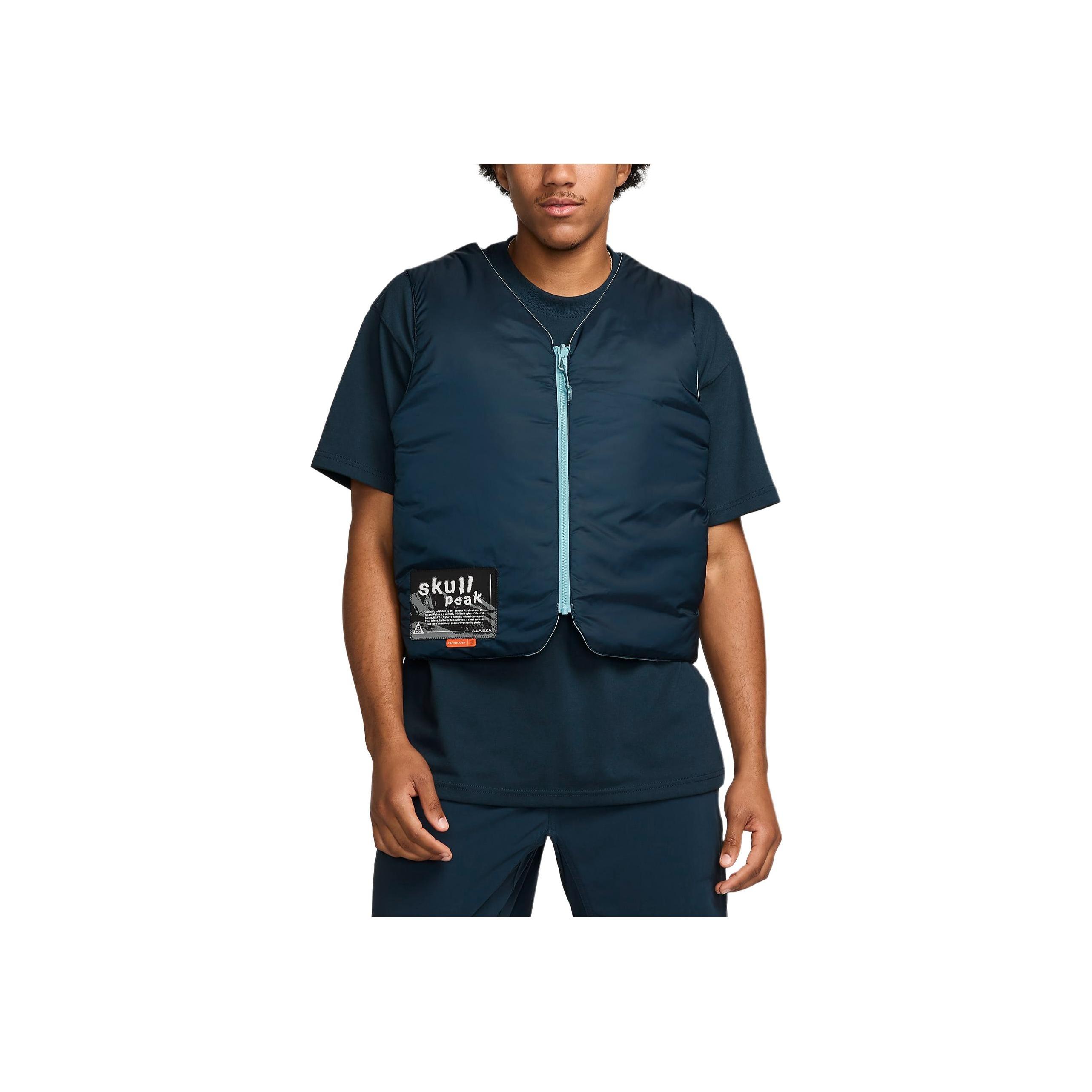 Nike ACG Series Skull Peak PrimaLoft Reversible V-Neck Zip Design Logo Print Sleeveless Vest Unisex vest Denim-Blue FV8694-464 M