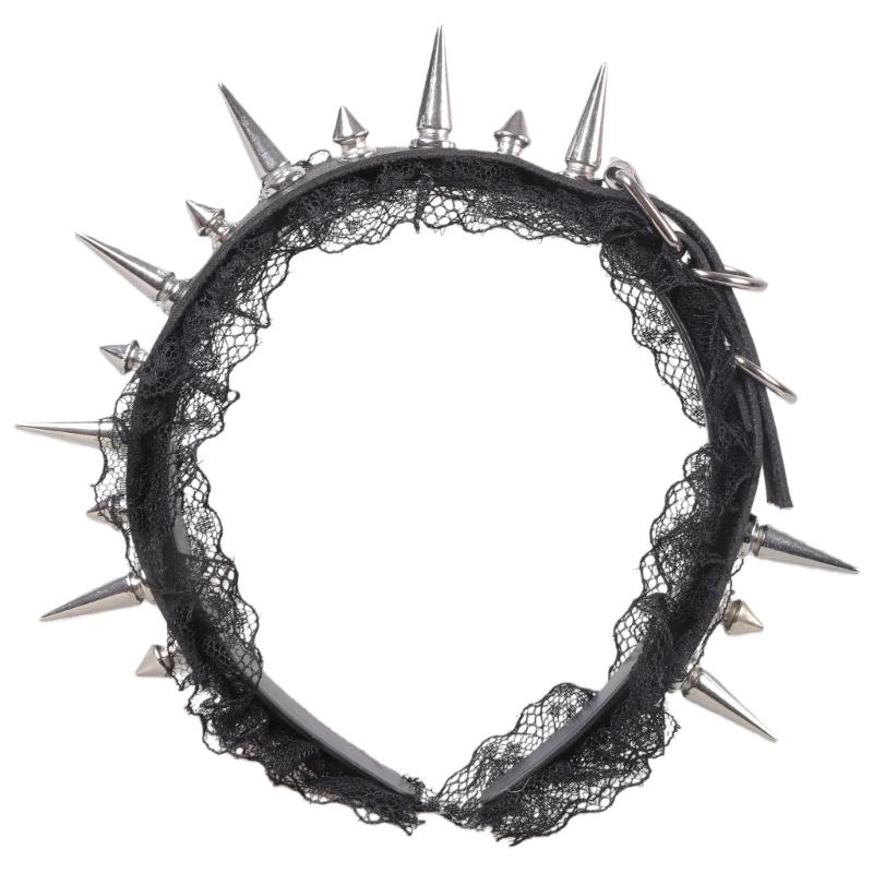 

Готическая повязка на голову с заклепками и кружевной отделкой, прочный обруч для волос для повседневной носки и переодеваний на косплей-вечеринки 1