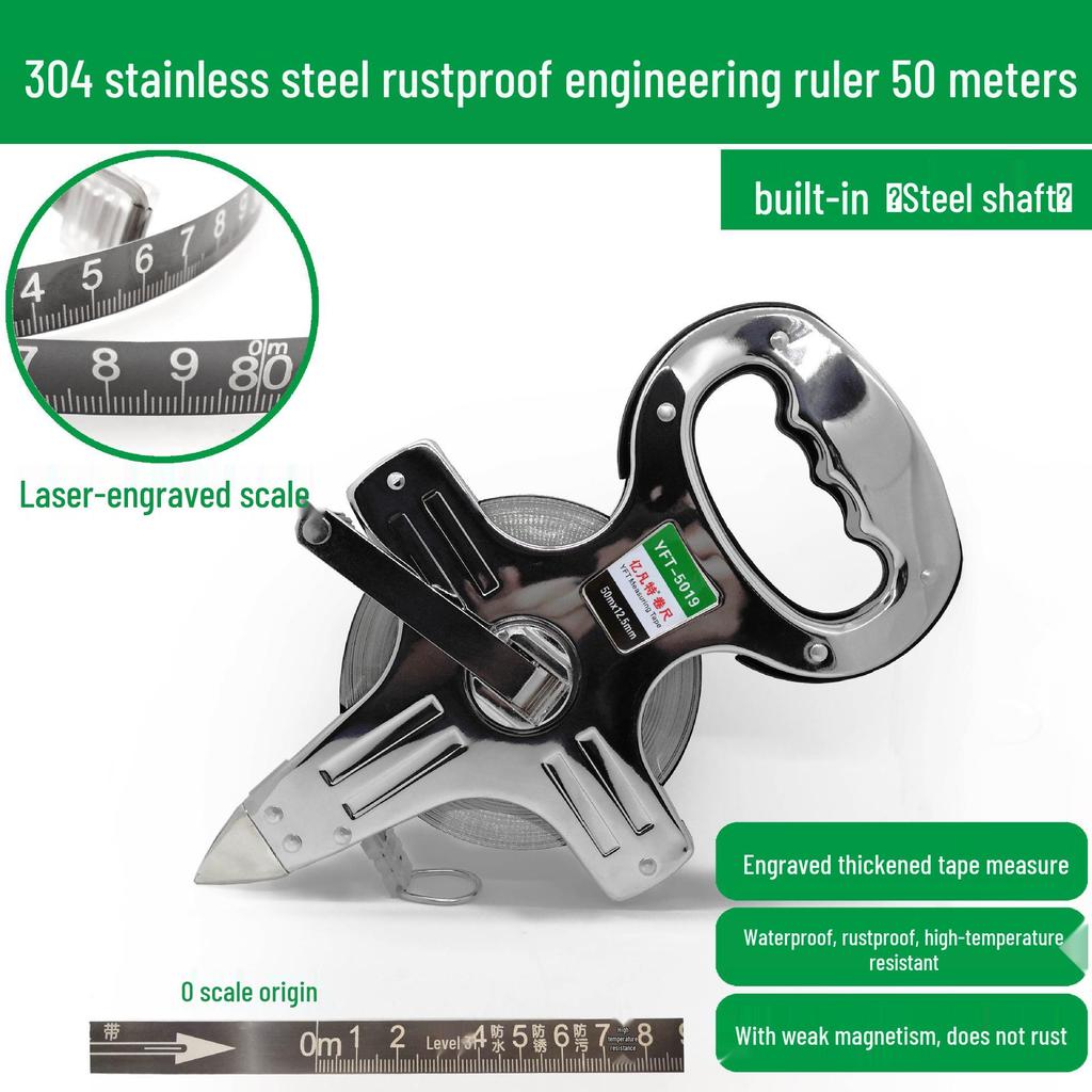 Large Measuring Tape Set: 50m, 30m Steel Tapes and 100m Cloth Tape for Construction, Engineering and Handheld Measurements.