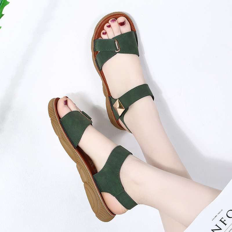 Beef Tendon Sole Sandals Women's Summer New Korean Version Versatile Flat Heel Women's Shoes Student Shoes Soft Sole Pregnant Women's Mother Shoes